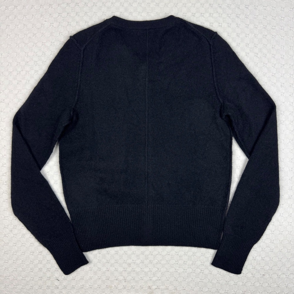 AQUA Cashmere Cardigan Sweater Women XS Black Button Front Crew Neck Soft Luxury - Picture 2 of 7